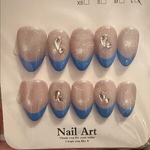 Blue and Nude handmade press on Nail Art Set